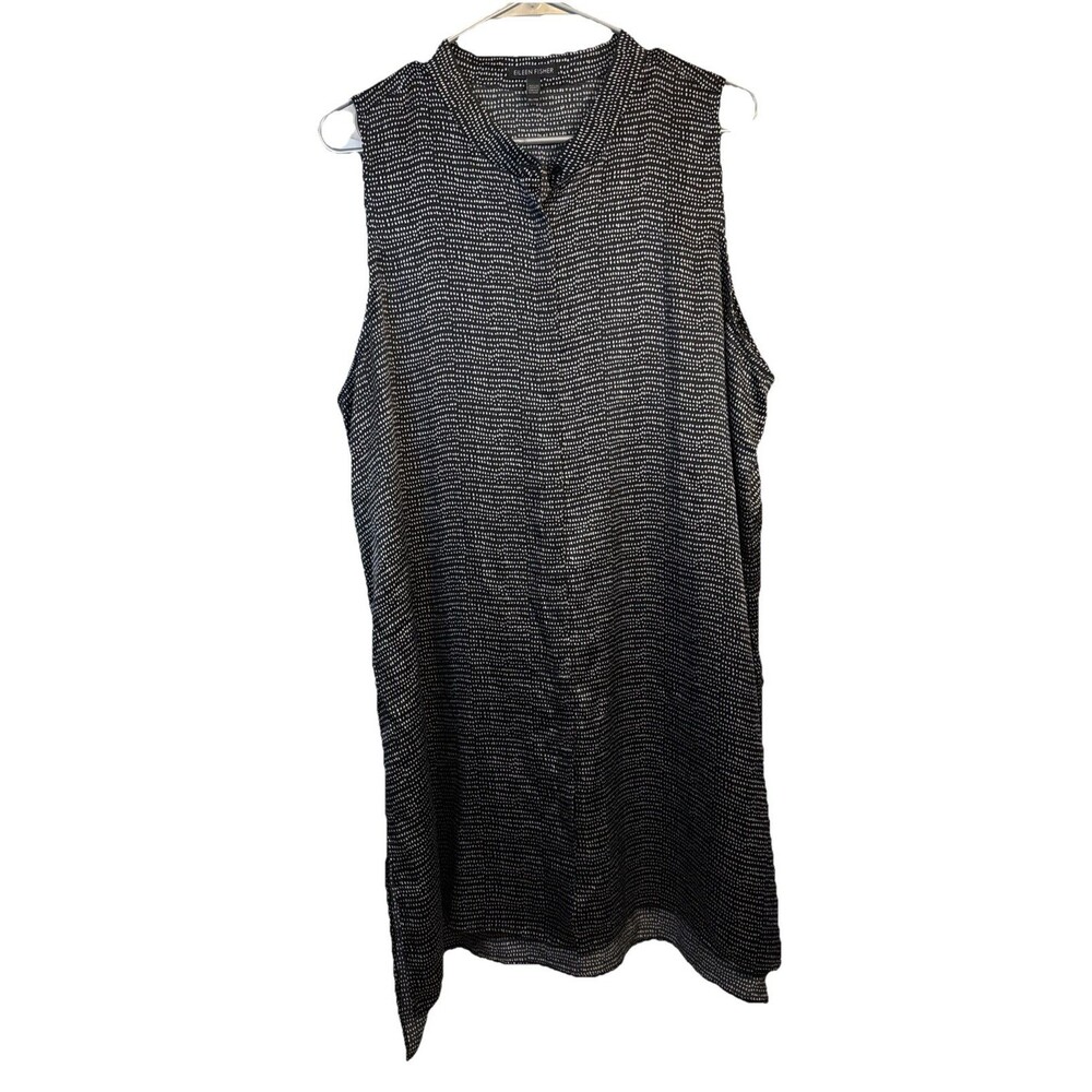 Eileen Fisher 100% Silk Button Up Sz XL Sleeveless Dot Print Tunic Top $218
